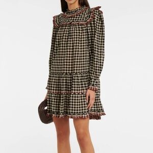 Ulla Johnson Elm Ruffled Checkered Cotton Poplin Mini Dress Eclipse size 0 $425